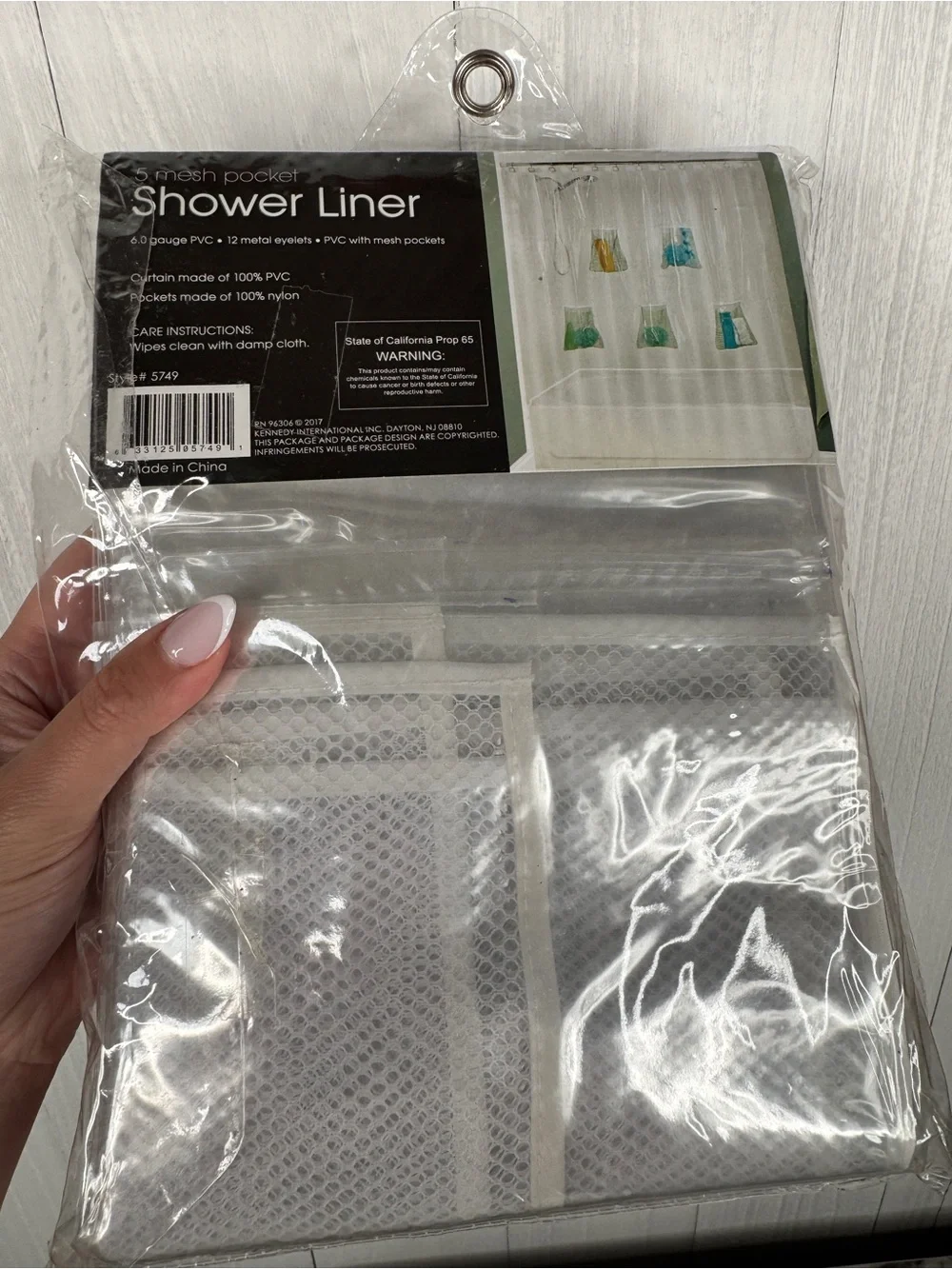 Kennedy 70”x72” PVC Shower Liner with 5 Mesh Built-In Pockets